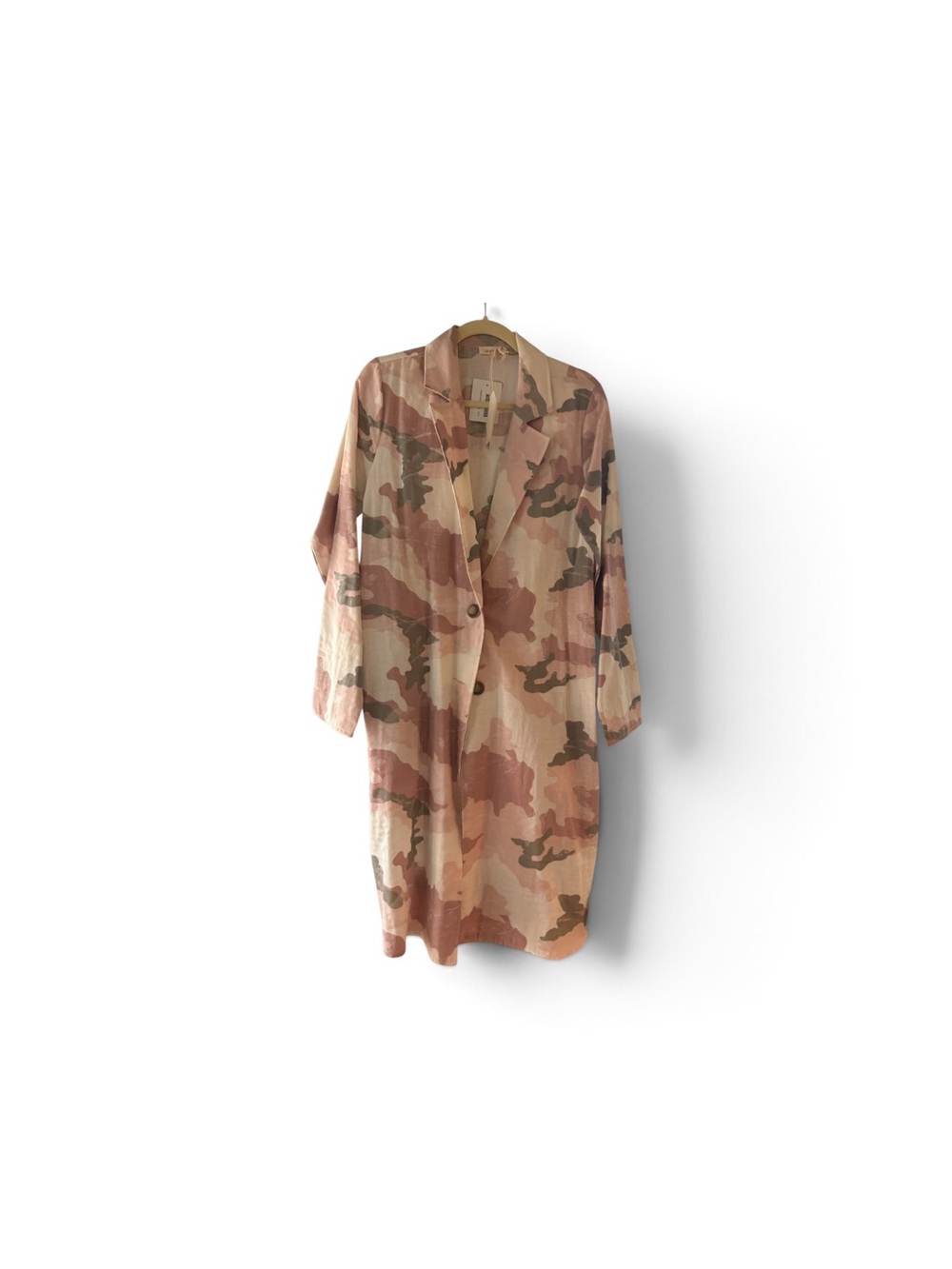Lightweight Camo Duster Coat in Beige and Blush